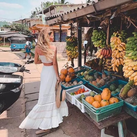 Boho skirt white cream crochet pockets maxi long womens clothing - Picture 6 of 8